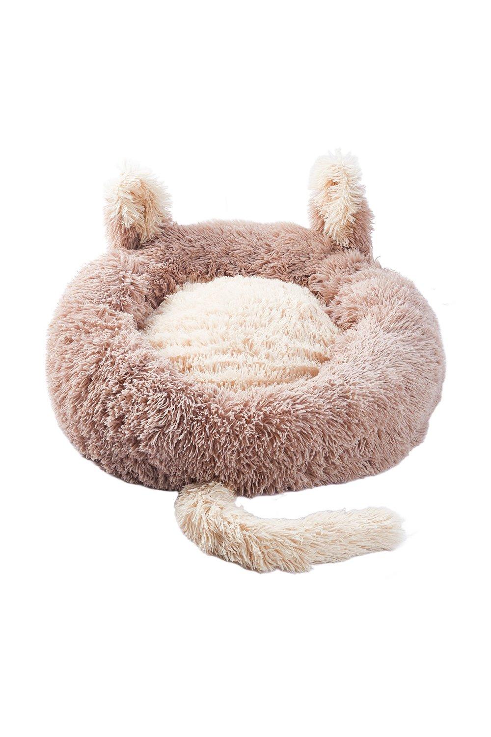 Round Plush Pet Dog Cat Calming Bed with Cute Ears 50x50cm